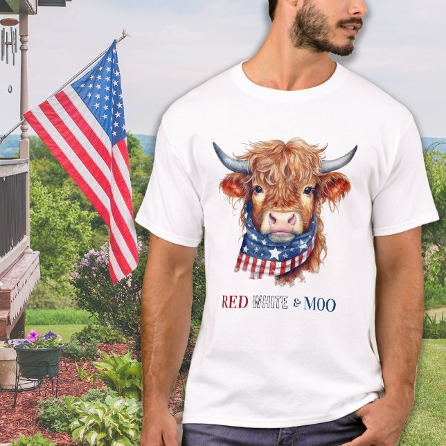 T-shirt Rouge blanc Moo Patriotique Highland Cow 4 juillet (Créateur téléchargé)