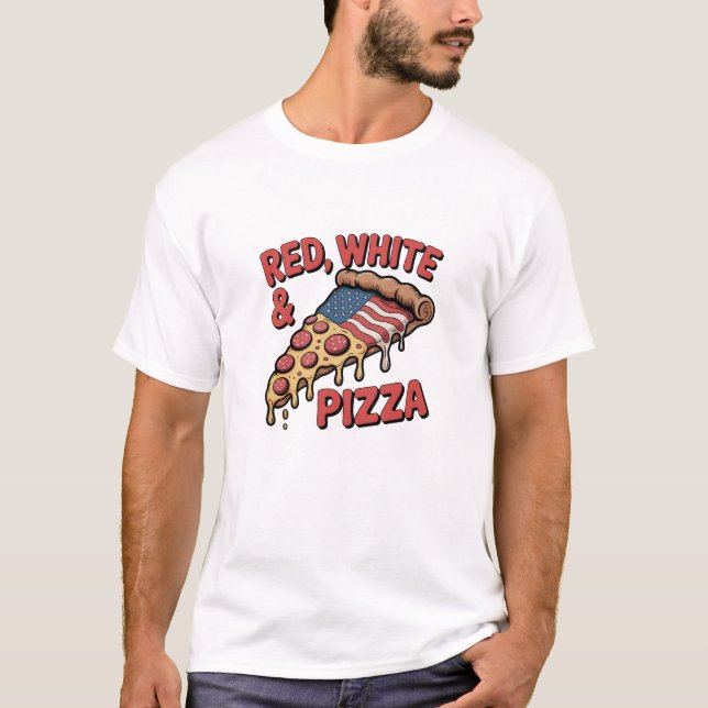 T-shirt Rouge, Blanc & Pizza – Pizza du drapeau américain  (Devant)