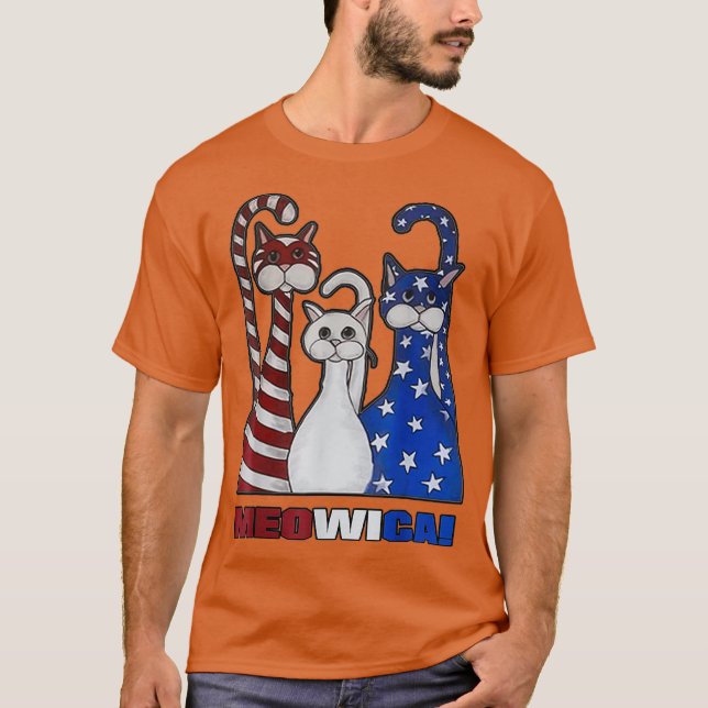 T-shirt Rouge Bleu Blanc Chat Drapeau Américain Patriotiqu (Devant)