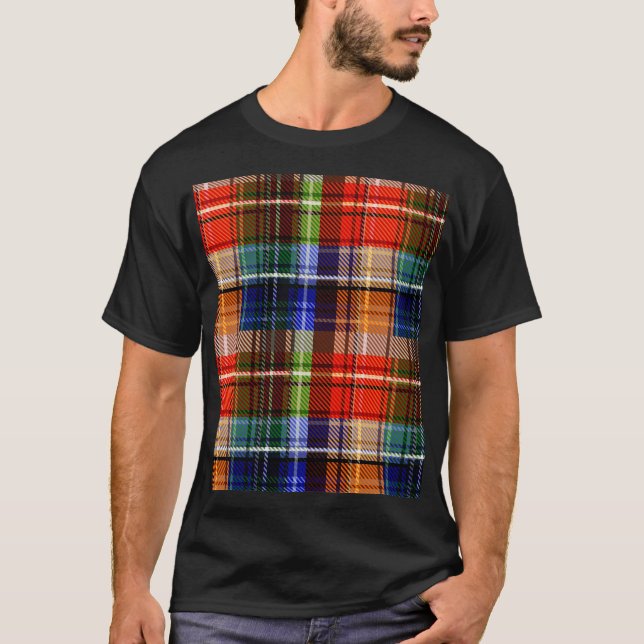 T-shirt Rouge Bleu Vert Jaune Carreaux Tartan Design  (Devant)