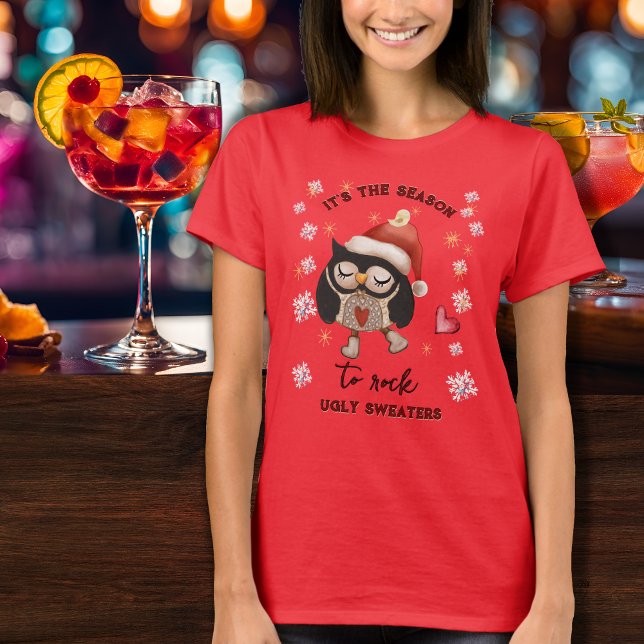 T-Shirt rouge chouette Sweater moche (Ugly Sweater lovely Owl Red T-Shirt)