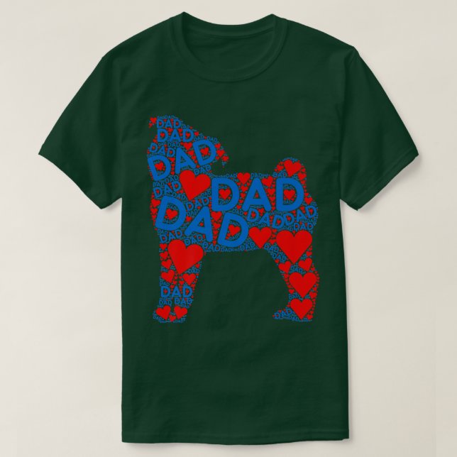 T-shirt Rouge Coeur Amour Bleu Papa mignon Chien Carlin Pa (Design devant)