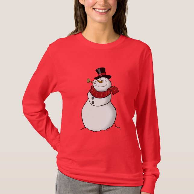 T-shirt Rouge de chemise de bonhomme de neige (Devant)
