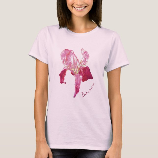 T-shirt rouge de fleur d'Iris (Devant)