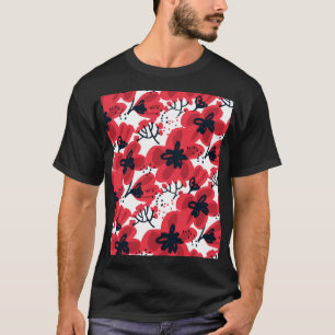 T-shirt Rouge de fleur : Motif Abstrait à main.
