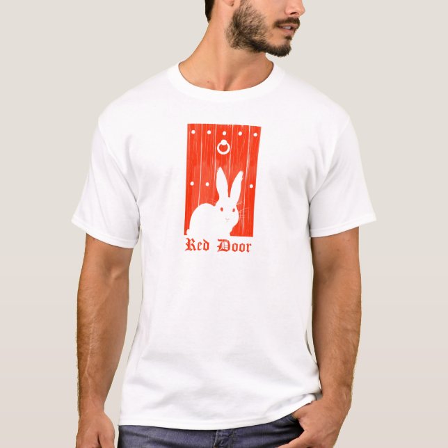 T-shirt rouge de lapin de porte (Devant)