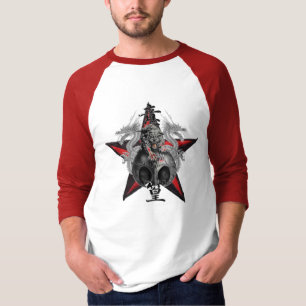 T-shirt rouge d'étoile de crâne de tigre de