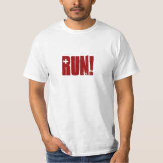T-shirt rouge drôle "course !" Fonctionnement avec les