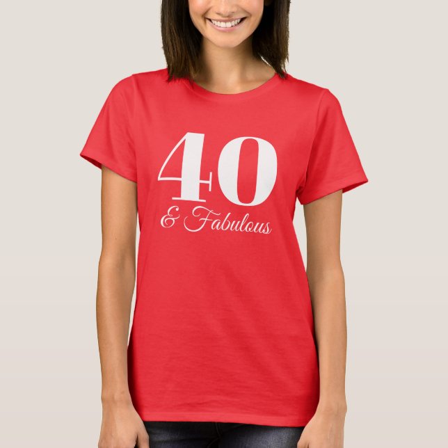 T-shirt Rouge et Blanc 40 & Fabulous Typographie (Devant)