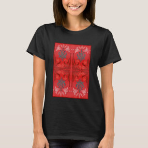 T-shirt Rouge Et Vert Lily Floral Stencil Art Abstrait