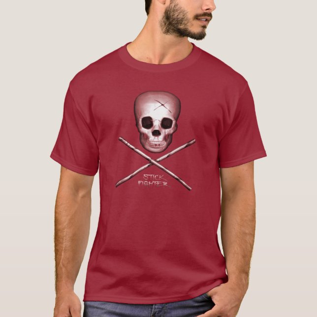 T-shirt Rouge foncé de combattant de bâton (Devant)