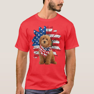 T-shirt Rouge Goldendoodle Tournesol Drapeau Américain Ind