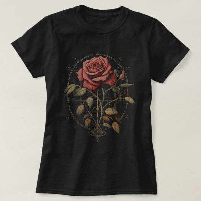 T-shirt Rouge Goth Rose Fleurs de cuisine artisanale Gothi (Design devant)
