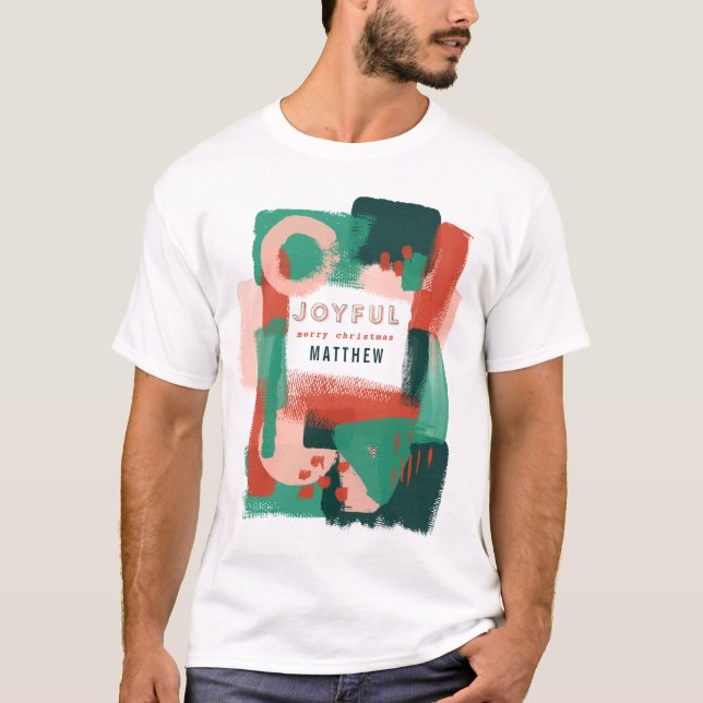 T-shirt Rouge graphique abstrait moderne, rose + joyeux (Devant)