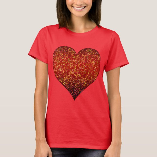 T-shirt Rouge graphique de coeur de parties scintillantes (Devant)
