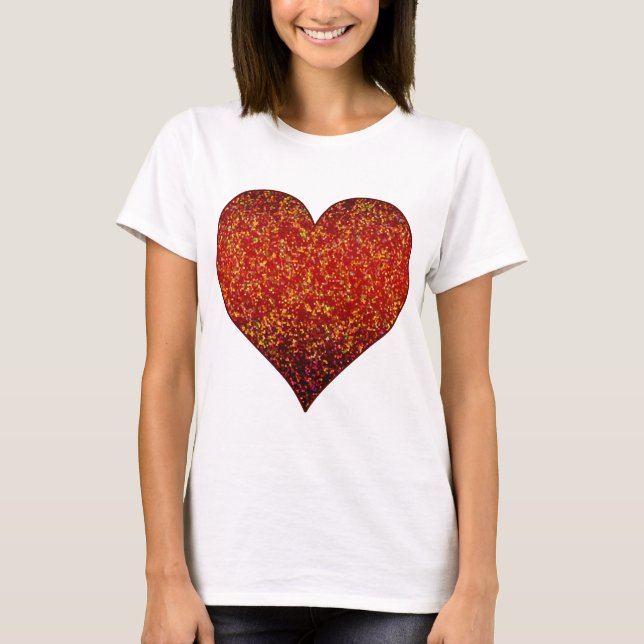 T-shirt Rouge graphique de coeur de parties scintillantes (Devant)