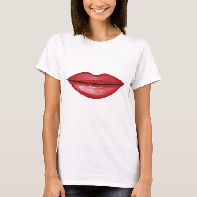 T-shirt Rouge Lèvres brillantes Kiss Chic Design Glam Beau (Devant)