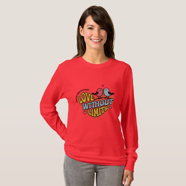 T-shirt Rouge "Love Without Limits" Graphique pour Femmes (Devant entier)