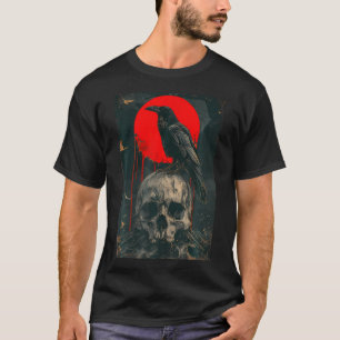 T-shirt Rouge Lune noir corbeau gothique crâne graphique n