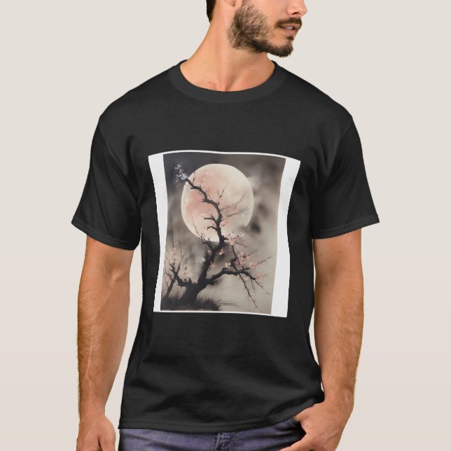 T-shirt Rouge Lune Sakura Blossomscape De teintes Douces (Devant)