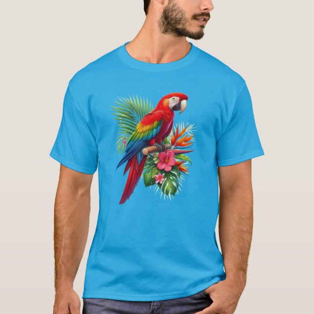 T-shirt Rouge macaw tropical floral (Devant)