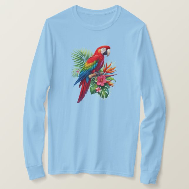 T-shirt Rouge macaw tropical floral (Design devant)