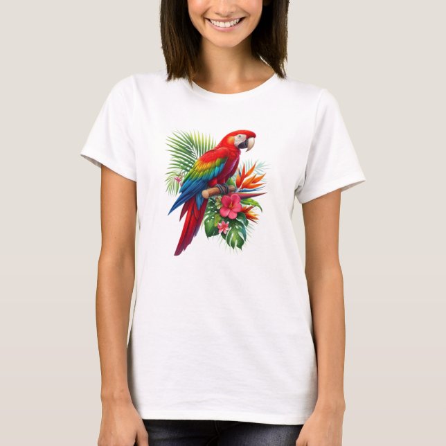 T-shirt Rouge macaw tropical floral (Devant)