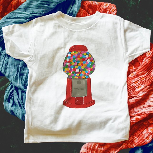 T-shirt Rouge Machine à gumball bonbon gomme à bulles (Red gumball candy machine kids t-shirt.)