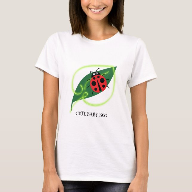 T-shirt Rouge mignonne coccinelle Vert Amour Feuil enfant (Devant)