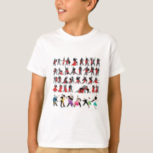 T-SHIRT ROUGE NOIR SALLE DE BALLON DANSEURS COLORÉS DANSE