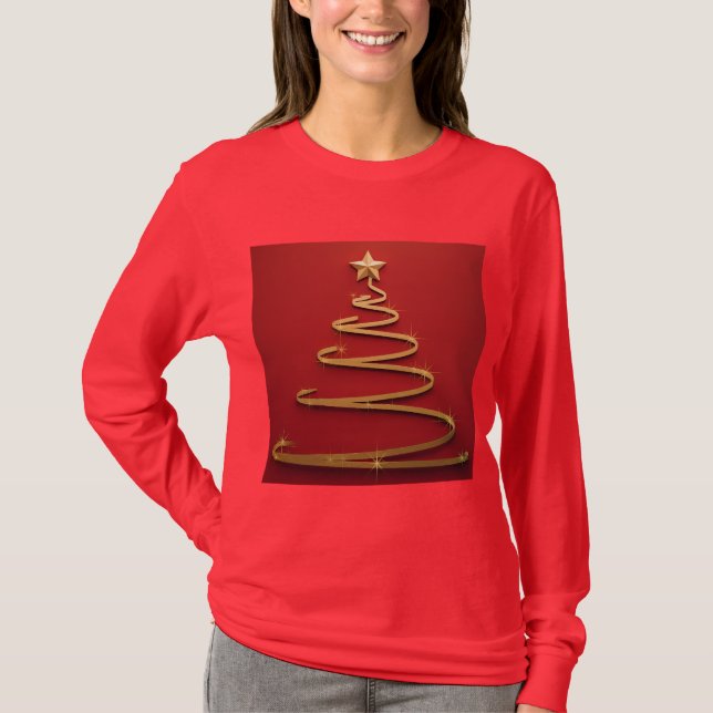 T-shirt rouge or spirale de Noël Arbre de Noël (Devant)