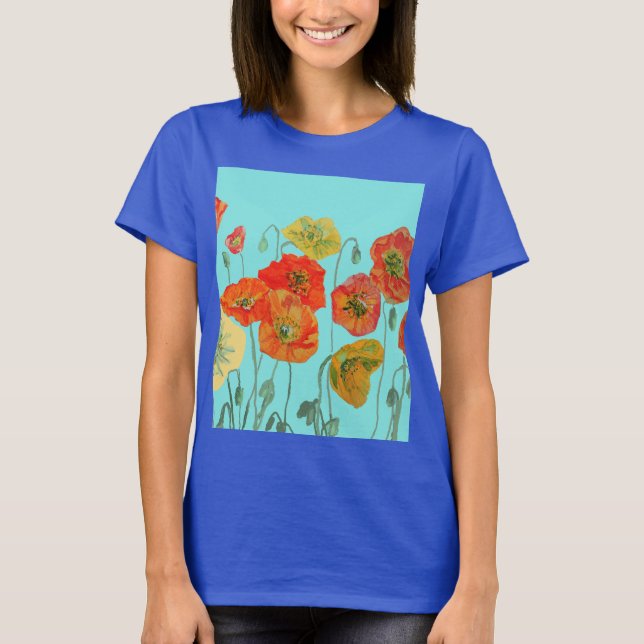 T-shirt Rouge Orange Populaire floral Aquarelle Aqua Art F (Devant)