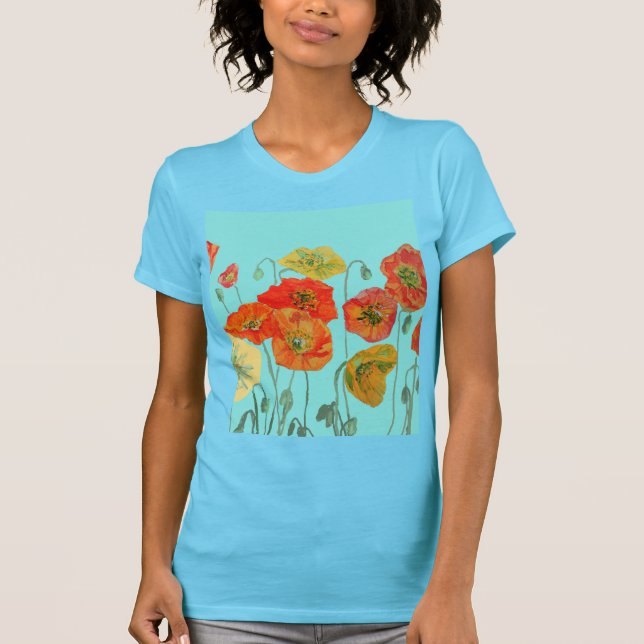 T-shirt Rouge Orange Populaire floral Aquarelle Aqua Art F (Devant)