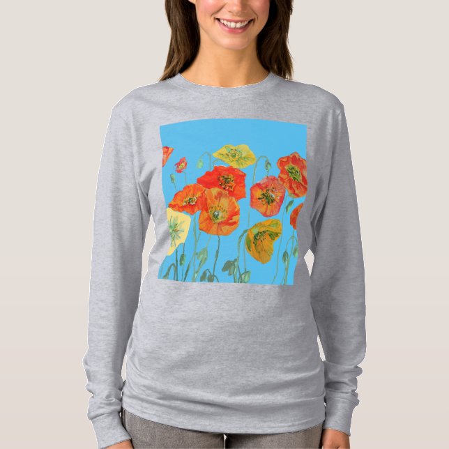 T-shirt Rouge Orange Populaire floral Aquarelle Art Flower (Devant)