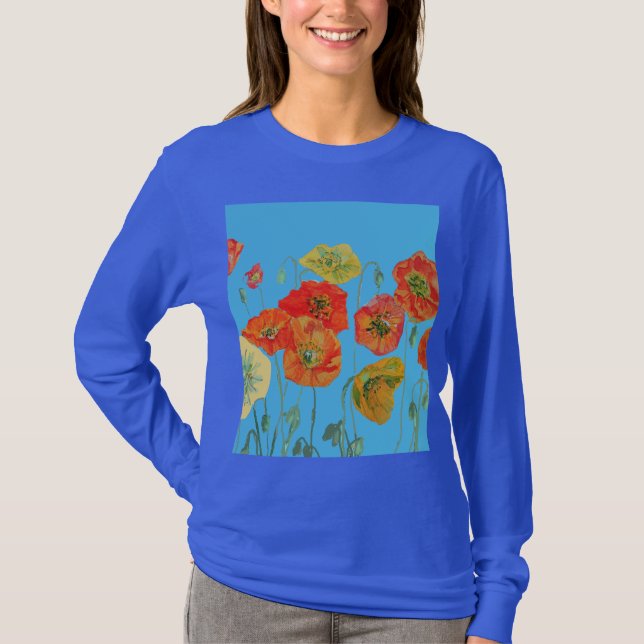 T-shirt Rouge Orange Populaire floral Aquarelle Art Flower (Devant)