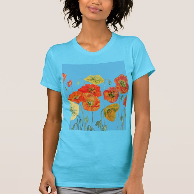 T-shirt Rouge Orange Populaire floral Aquarelle Art Flower (Devant)
