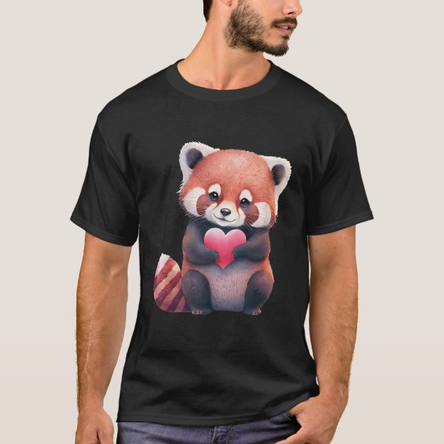 T-shirt Rouge Panda Adorable Illustration Coon (Devant)
