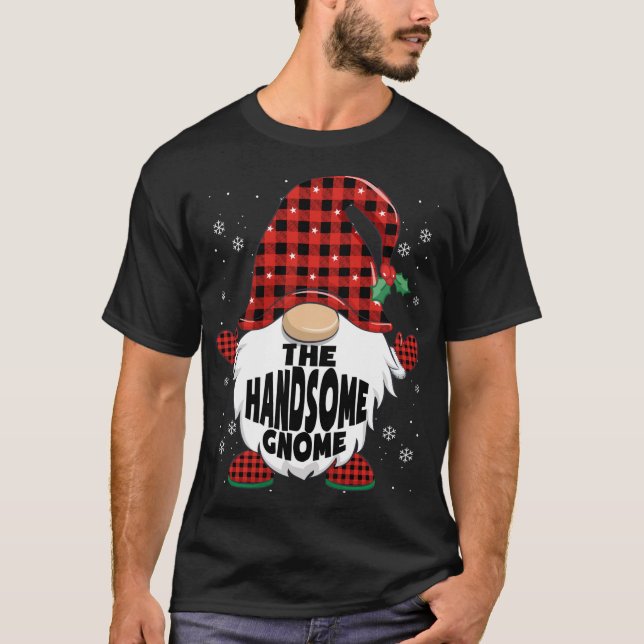 T-shirt Rouge Plaid beau Gnome Noël (Devant)