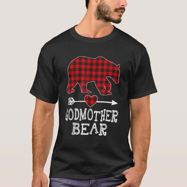 T-shirt Rouge Plaid Godmère Ours Correspondant Famille de  (Devant)