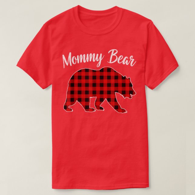 T-shirt Rouge Plaid maman Ours Correspondant Buffalo Famil (Design devant)