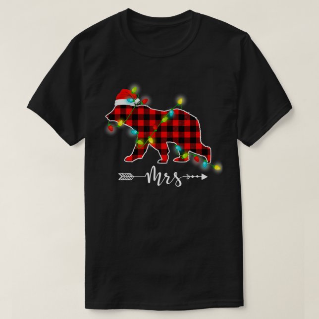 T-shirt Rouge Plaid MRS Ours Noël Correspondant Pajama Fam (Design devant)