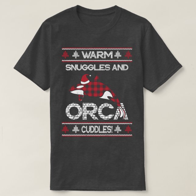 T-shirt Rouge Plaid Snuggets Chauds Plaidés Orca Cuddles C (Design devant)