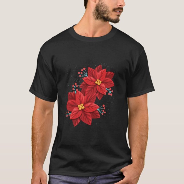 T-shirt Rouge Poinsettia joyeux Fleur de Noël Joyeux Noël  (Devant)