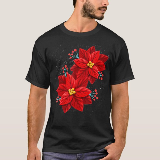 T-shirt Rouge Poinsettia joyeux Fleur de Noël Joyeux Noël (Devant)