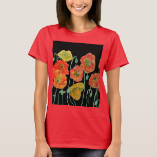 T-shirt Rouge Populaire floral Aquarelle Art Motif