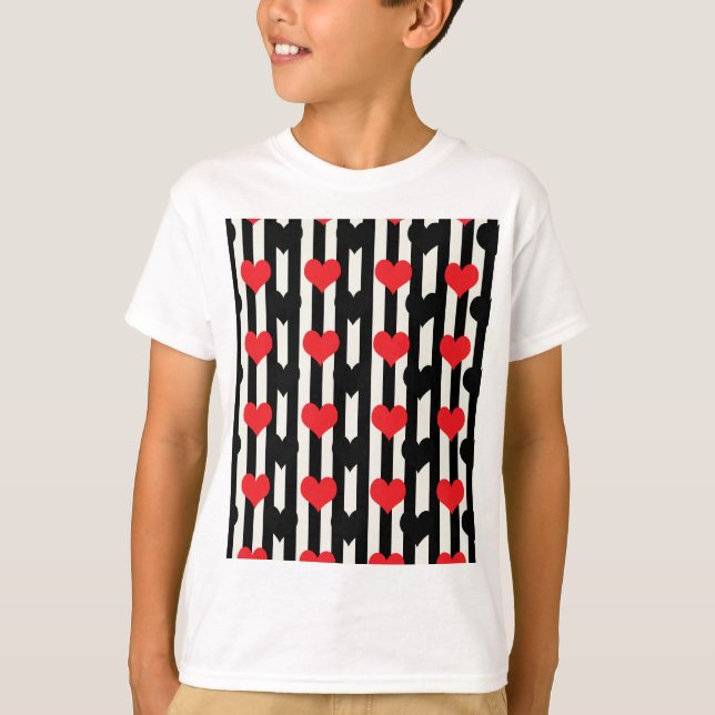T-shirt Rouge rayé Noir Amour Coeur Motif Design (Devant)