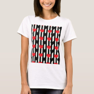 T-shirt Rouge rayé Noir Amour Coeur Motif Design