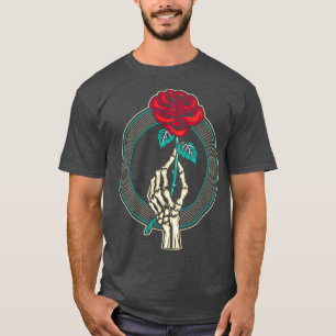 T-shirt Rouge Rose Fleur Squelette main