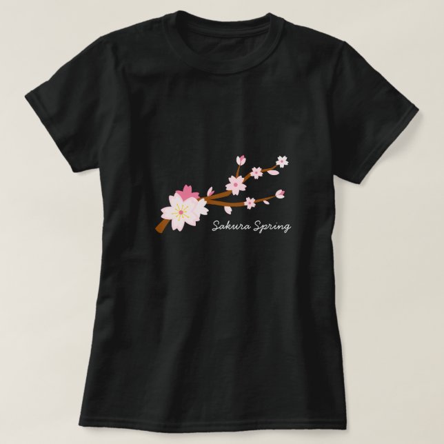T-shirt Rouge rose Sakura Cherry Blossom Japonais (Design devant)