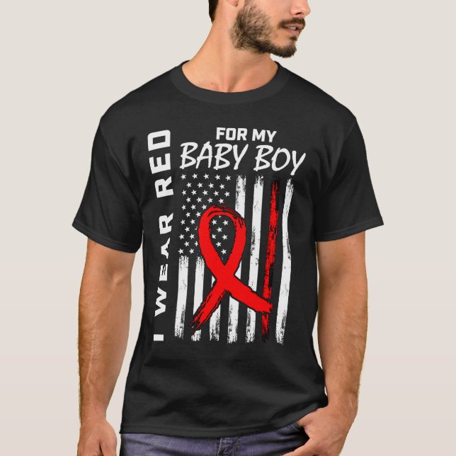 T-shirt Rouge Ruban Bébé Garçon Fils Sensibilisation aux m (Devant)